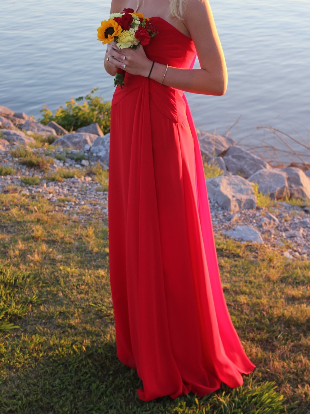 Faviana Red Strapless Prom Gown